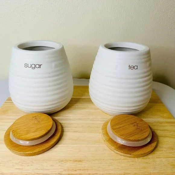 Circo Liquid Lines Tea & Sugar Canisters Bamboo Lids - Picture 5 of 7
